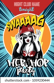 Hip hop night club poster. Pretty Young Urban Rap Girl.