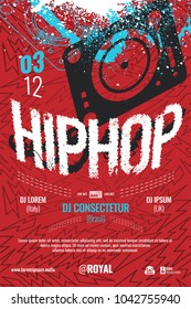 Hip hop party flyer. Dj turntable event