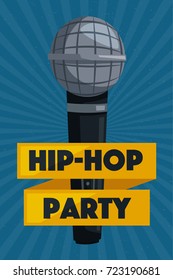 Hip hop poster with microphone. Cartoon vector illustration