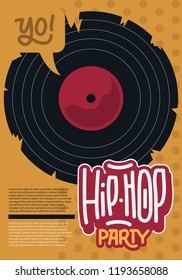 Hip Hop Poster Template Design With A Broken Vinyl Record . Vector Image.