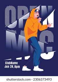 Hip hop or rap battle poster design. Great text and singer. An open mic party. Vector flat illustration