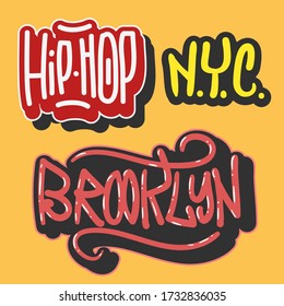 Hip Hop Rap Music Hand Lettering Graffiti Style Vector Illustrations Designs.