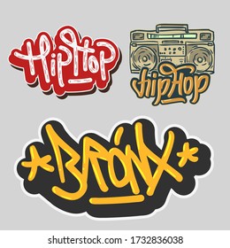 Hip Hop Rap Music Hand Lettering Graffiti Style Vector Illustrations Designs.