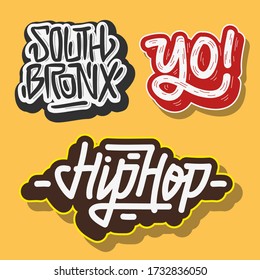 Hip Hop Rap Music Hand Lettering Graffiti Style Vector Illustrations Designs.