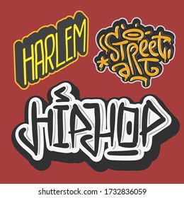 Hip Hop Rap Music Hand Lettering Graffiti Style Vector Illustrations Designs.