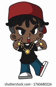 Hip hop rapper boy is singing.Vector illustration