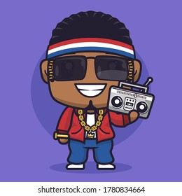 hip hop rapper cartoon character. cute logo mascot illustration