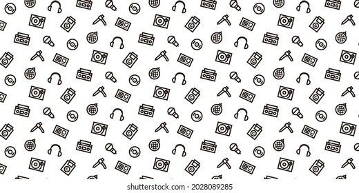 Hip hop simple icon pattern background for website or wrapping paper(Audio equipment and devices:Monotone Version)