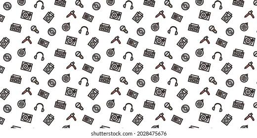 Hip hop simple icon pattern background for website or wrapping paper(Audio equipment and devices:Color Version)