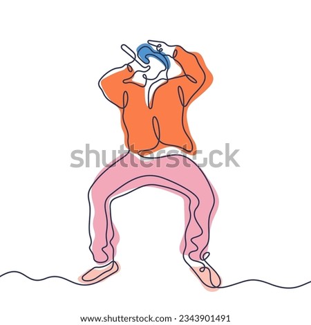Hip hop singer continuous line colourful vector illustration