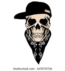 hip hop skull with black hat isolated