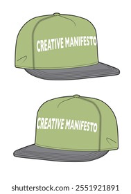 Hip hop snapback cap flat drawing vector design mockup template.