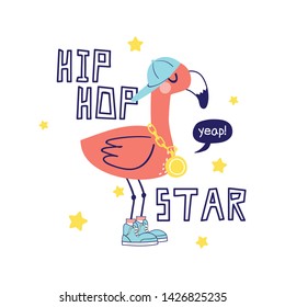 hip hop star flamingo drawn as vector for tee print
