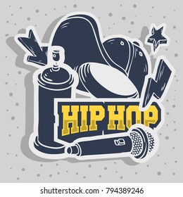 Hip Hop Stickers  Design With Baseball Hat Snapback Flexfit  Mic Microphone  Graffiti Paint Spray Can Baloon Related Symbols Vector Graphic.