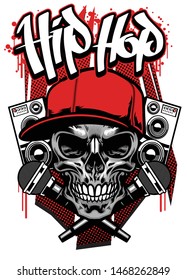 hip hop t shirt design with skull wearing cap