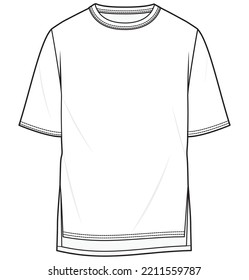 Hip Hop T Shirt Streetwear Herren kurze Ärmel Seite Slite langes hem schlichten T-Shirt Mode flach Sketch Vektorgrafik.