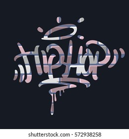 Hip Hop Tag Graffiti Style Label Lettering On The Brick Wall Background.  Vector Image.