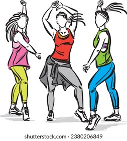 hip hop three dancers pretty women active lifestyle vector illustration