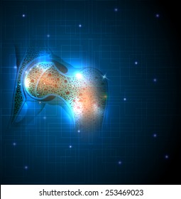 Hip joint anatomy abstract blue background with light lines