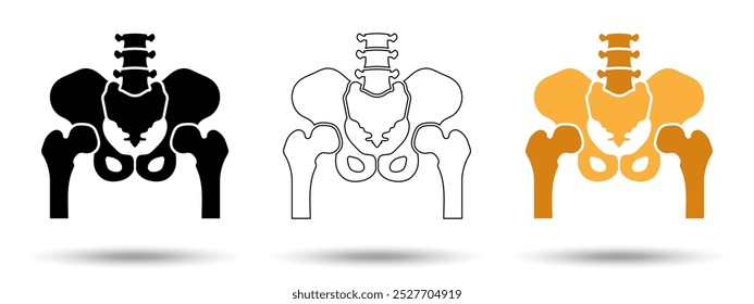 Ícone de articulação da anca. Ícone de articulação da anca em um fundo branco, isolado. O ícone tem três usos em aplicativos e sites. Ilustração vetorial. Ícone de articulação da anca em um fundo branco.