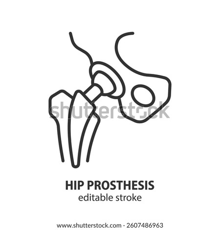 Hip joint with prosthesis line icon. Hip replacement symbol. Vector illustration. Editable stroke.