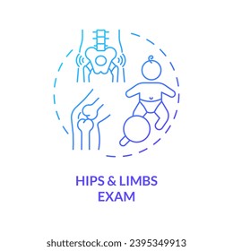 Hip and limb exam blue gradient concept icon. Musculoskeletal system. Health service. Child development. Medical clinic. Joint health abstract idea thin line illustration. Isolated outline drawing