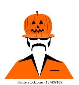 hip man wearing jack o lantern hat