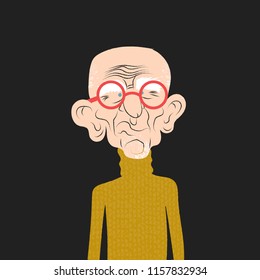 Hip old man in red glasses.