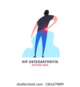 Hip osteoarthritis icon in modern vanguard simplistic style. Hip bones injury. Broken bone sign. Editable vector illustration in bright violet, blue, pink vibrant colors. Medical, healthcare concept.