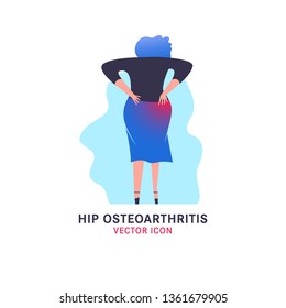 Hip osteoarthritis icon in modern vanguard simplistic style. Hip bones injury. Broken bone sign. Editable vector illustration in bright violet, blue, pink gradient colors. Medical, healthcare concept.