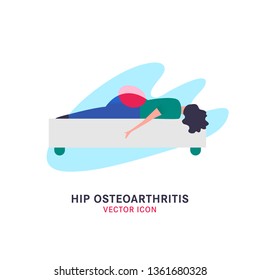 Hip osteoarthritis icon in modern vanguard simplistic style. Hip bones injury. Broken bone sign. Editable vector illustration in bright green, blue, pink colors. Medical, healthcare concept.
