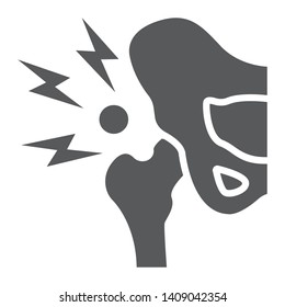 Hip pain glyph icon, body and injure, hip dysplasia sign, vector graphics, a solid pattern on a white background, eps 10.