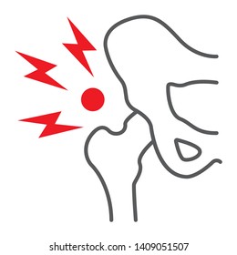 Hip pain thin line icon, body and injure, hip dysplasia sign, vector graphics, a linear pattern on a white background, eps 10.