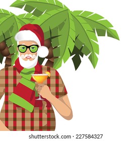 Hip Santa in the tropics isolated on white. With space for your copy. EPS 10 vector