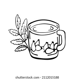 Сup of hip tea in doodle style. Vector illustration isolated on white background.