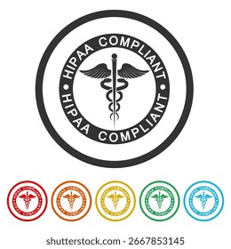 Icono de círculo de cumplimiento HIPAA. Establecer íconos en Botones de círculo de color