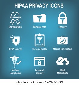 HIPAA Compliance icon set w hippa image involving medical privacy