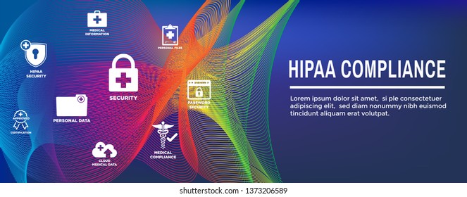 HIPAA Compliance Web Banner Header with Medical Icon Set and text 