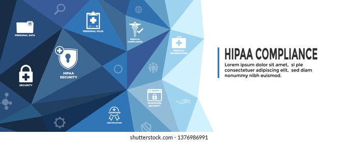 HIPAA Compliance Web Banner Header with Medical Icon Set and text 
