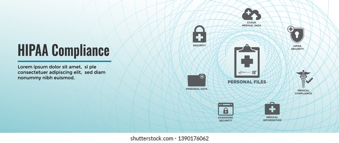 HIPAA Compliance Web Banner Header with Medical Icon Set and text 