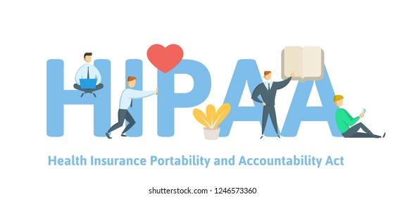 HIPAA, Health Insurance Portability and Accountability Act. Concept with keywords, letters and icons. Colored flat vector illustration on white background.