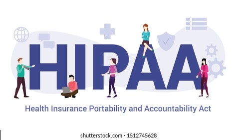 hipaa health insurance portability and accountability act concept with big word or text and team people with modern flat style - vector