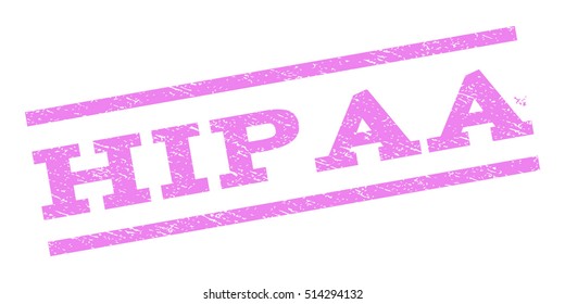 Hipaa watermark stamp. Text tag between parallel lines with grunge design style. Rubber seal stamp with scratched texture. Vector violet color ink imprint on a white background.