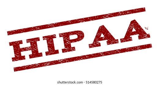 Hipaa watermark stamp. Text tag between parallel lines with grunge design style. Rubber seal stamp with scratched texture. Vector dark red color ink imprint on a white background.