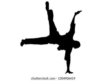 Hip-hop artists of dance on stage on white background