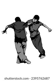 Hip-hop artists of dance on white background