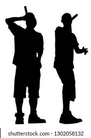 Hip-hop artists with microphones on stage on white background