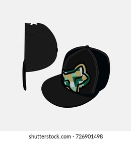 Hip-hop baseball cap. Cap modern street style attributes. Vector art illustration on white background. Eps 10