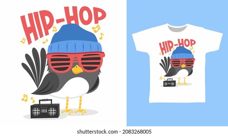 Hip-hop bird cartoon tee design