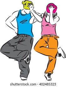 hip-hop couple dancers illustration